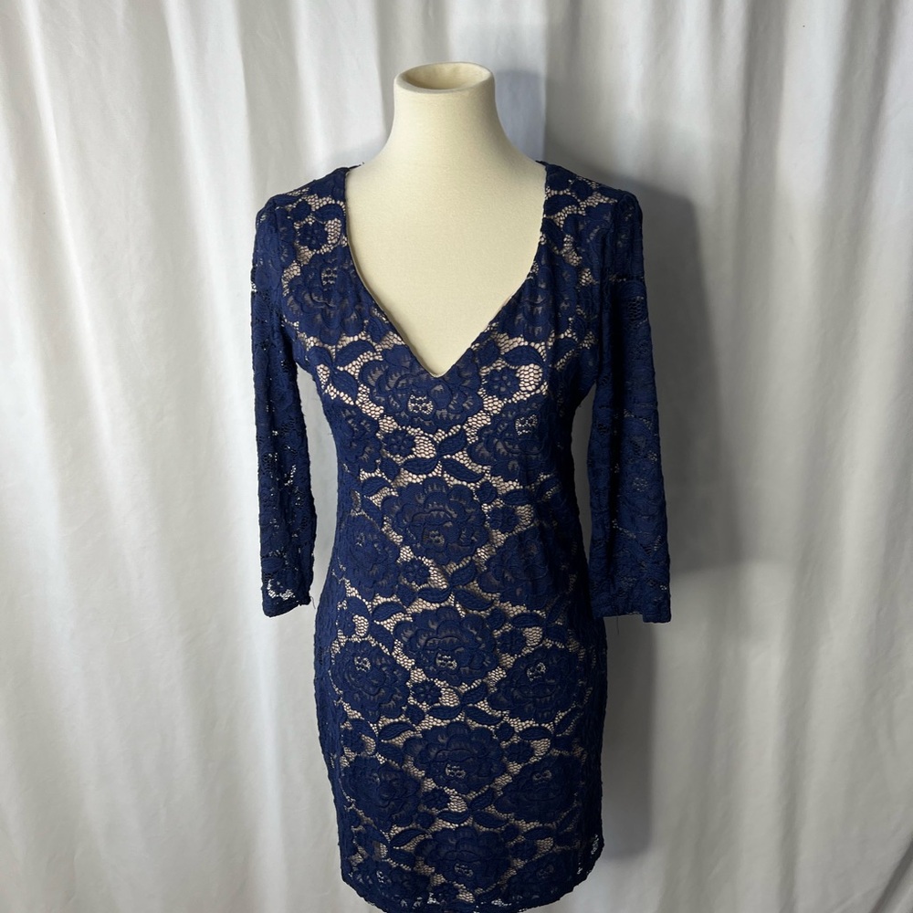 Crystal Doll Navy Lace Bodycon Dress (Size Large)